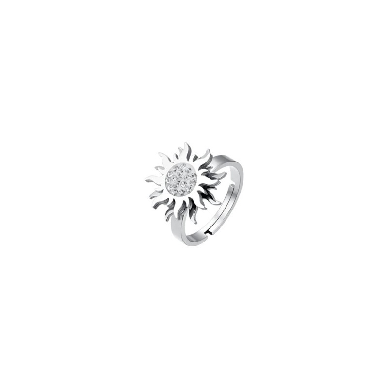 Anello Donna Luca Barra ANK522 In Acciaio Con Sole Girevole E Strass
