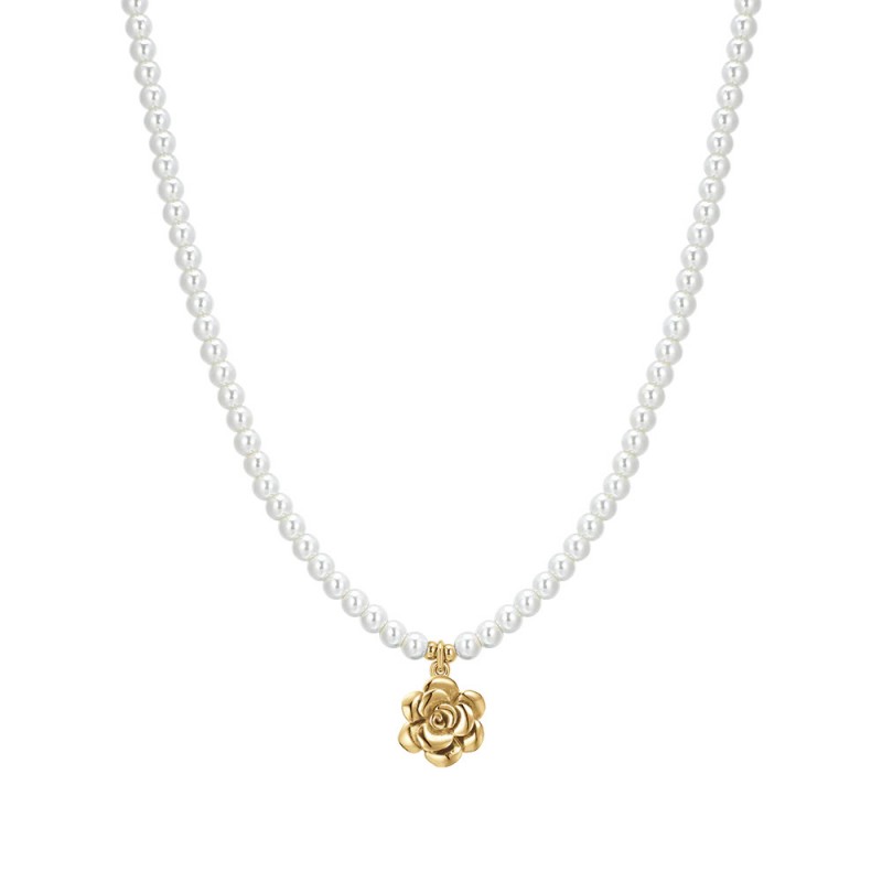 Collana Donna Luca Barra CK2012 Con Perle Bianche E Pendente A Forma Di Rosa