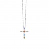 Collana Donna Luca Barra CK2021 In Acciaio Con Croce E Cristalli Multicolore