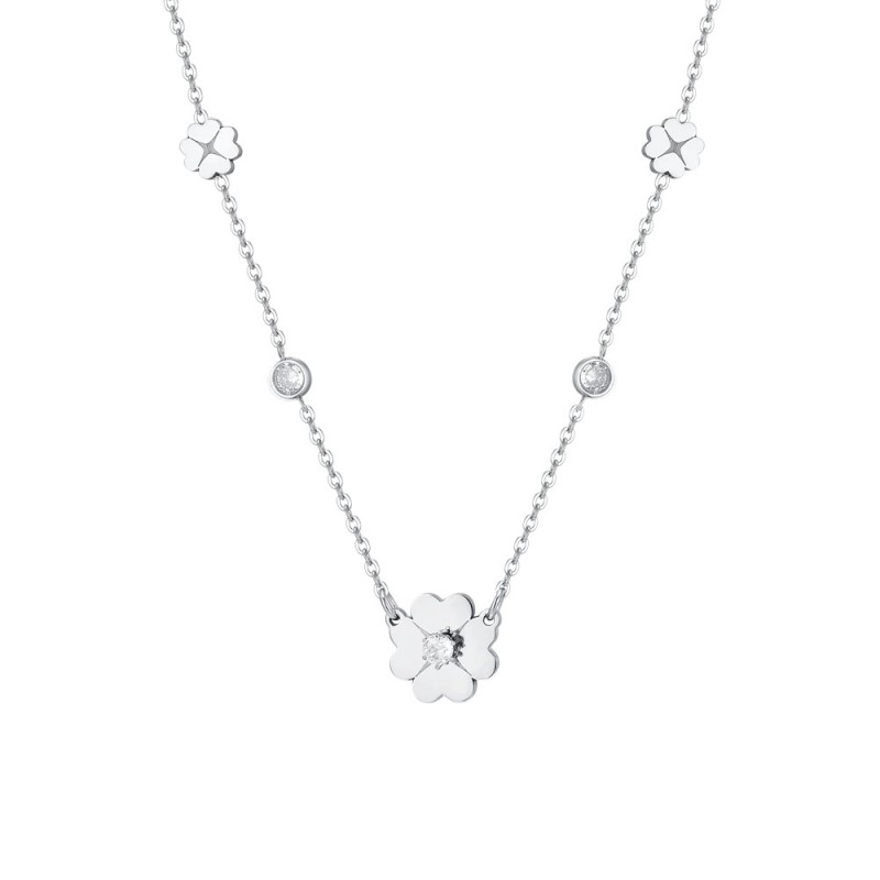 Collana Donna Luca Barra CK2004 In Acciaio Con Quadrifogli E Zirconi