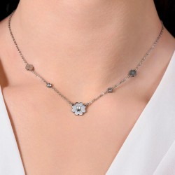 Collana Donna Luca Barra CK2004 In Acciaio Con Quadrifogli E Zirconi