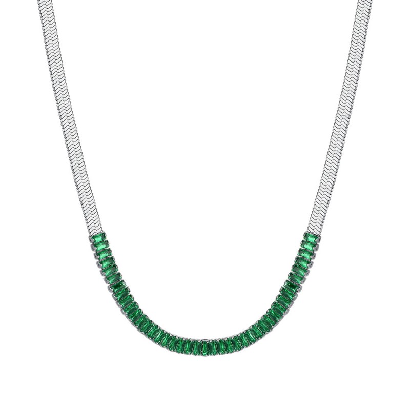 Collana Donna Luca Barra CK2011 In Acciaio Con Cristalli Baguette Verdi