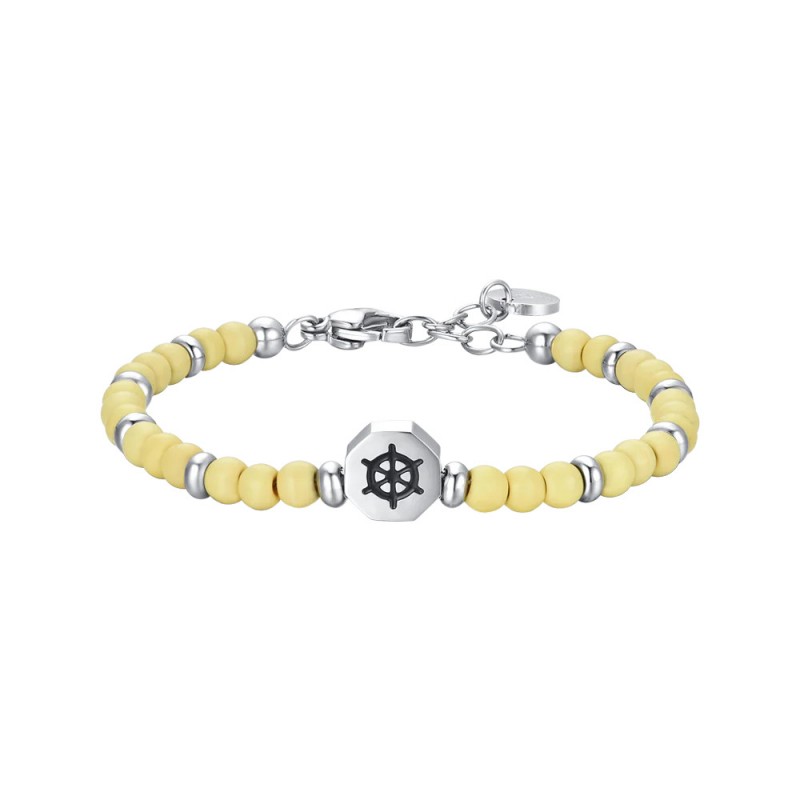 Bracciale Bimbo Luca Barra JB212 In Acciaio Con Pietre Gialle E Timone
