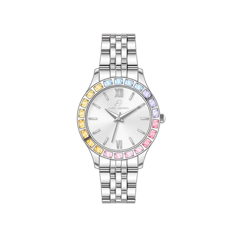 Orologio Donna Luca Barra BW381 In Acciaio Con Cristalli Multicolore