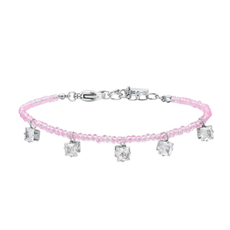 Bracciale Donna Luca Barra BK2679 In Acciaio Con Cristalli Rosa E Zirconi Quadrati