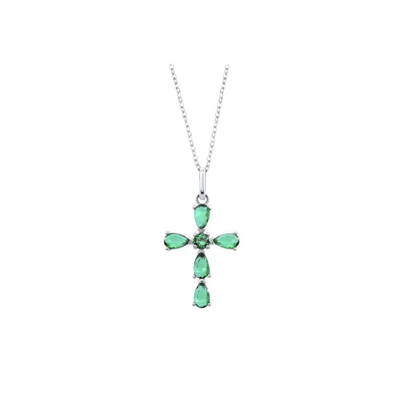 Collana Donna Lotus Silver LP3558-1/2 Con Pendente Croce Con Zirconi Verdi