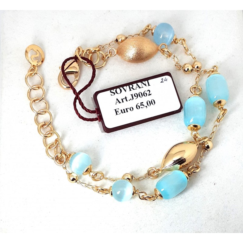 Bracciale Donna Sovrani J9062 A Doppio Filo In Ottone Dorato Con Pietre Celesti