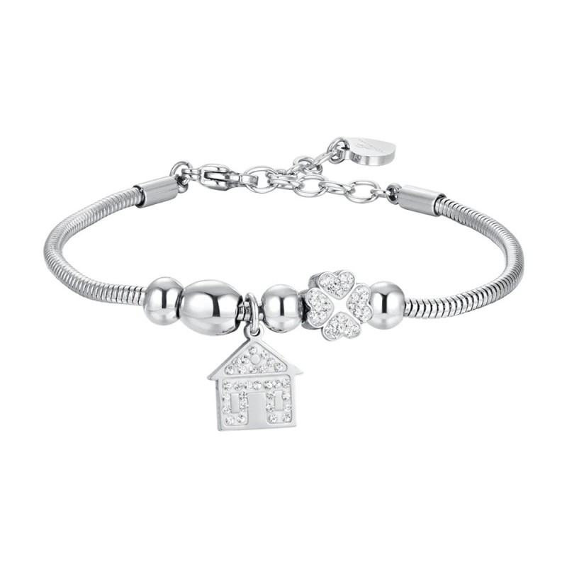 Bracciale Donna Luca Barra BK2703 In Acciaio Con Casetta E Quadrifoglio