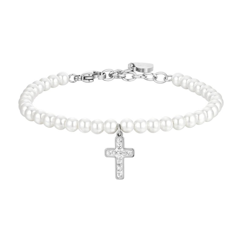 Bracciale Donna Luca Barra BK2688 In Acciaio Con Perle E Croce