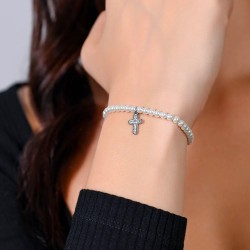 Bracciale Donna Luca Barra BK2688 In Acciaio Con Perle E Croce