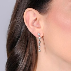 Orecchini Donna Luca Barra OK1381 In Acciaio Pendenti Con Cristalli Bianchi