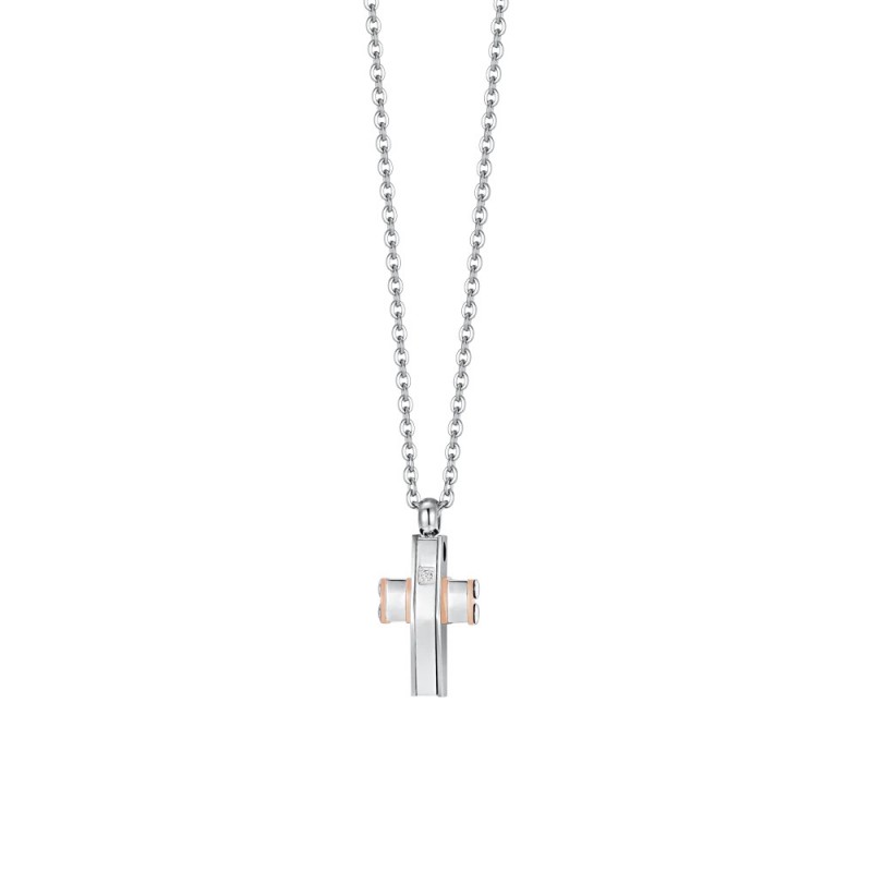 Collana Uomo Luca Barra CA510 IN Acciaio Con Croce E Zircone
