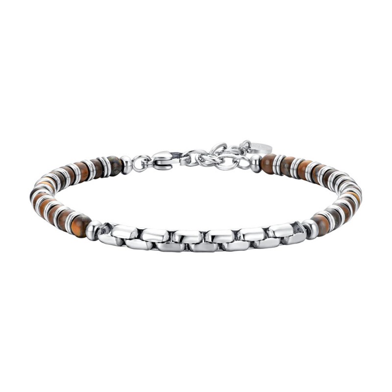 Bracciale Uomo Luca Barra BA1753 In Acciaio Con Pietre Occhio Di Tigre