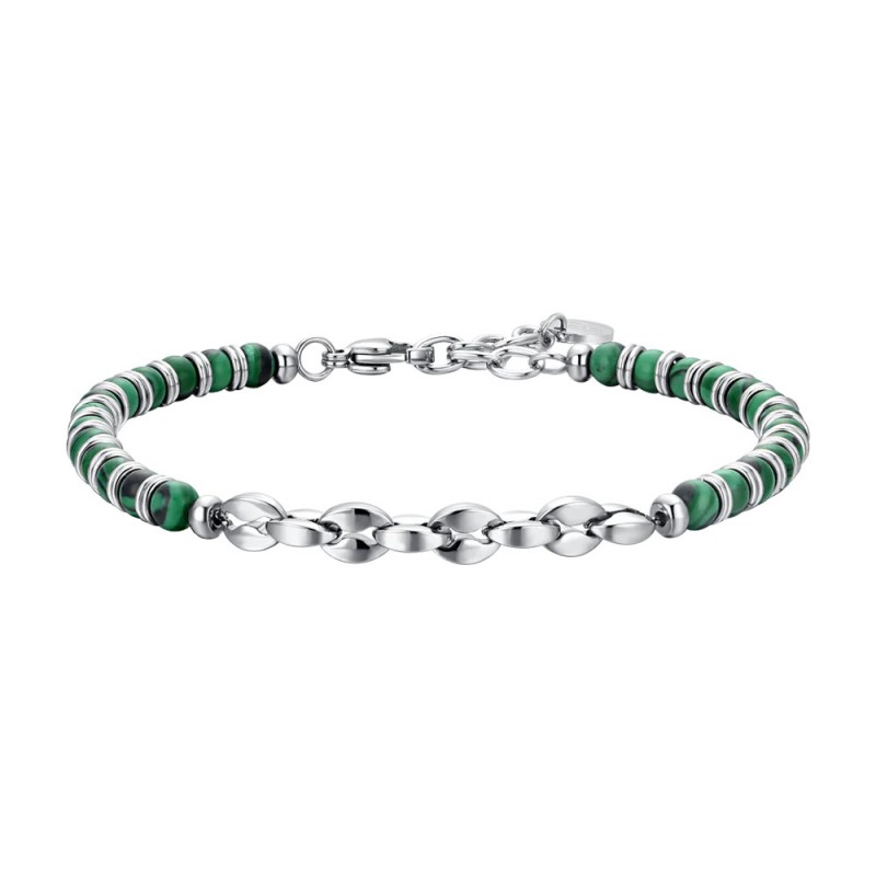 Bracciale Uomo Luca Barra BA1756 In Acciaio Con Pietre Verdi