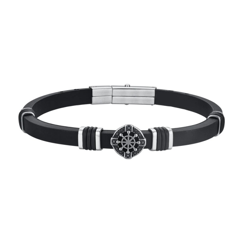 Bracciale Uomo Luca Barra BA1772 In Caucciù Con Timone Ed Elementi Acciaio
