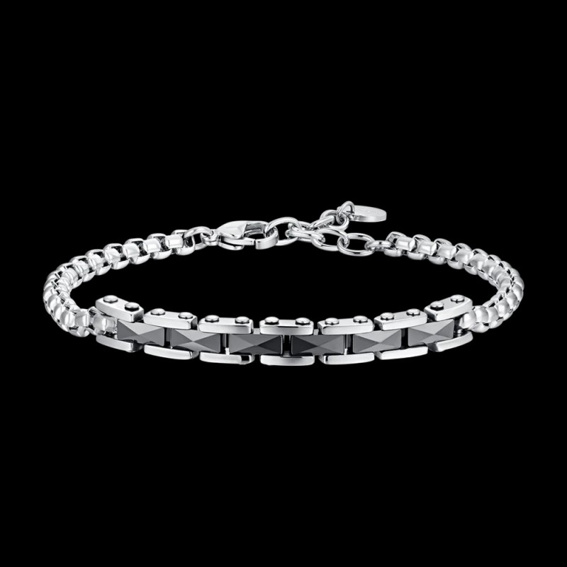 Bracciale Uomo Luca Barra BA1781 In Acciaio Con Elementi In Ceramica Nera