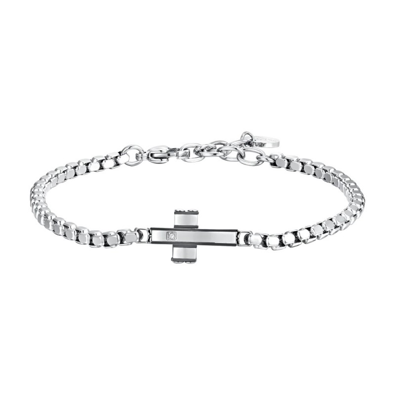 Bracciale Uomo Luca Barra BA1789 In Acciaio Con Croce E Zircone
