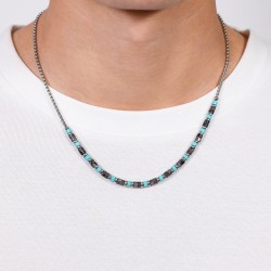 Collana Uomo Luca Barra CL340 In Acciaio Con Pietre Grigie E Turchesi