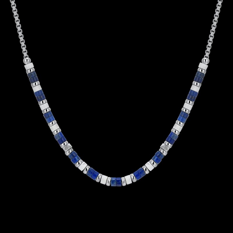 Collana Uomo Luca Barra CL339 In Acciaio Con Pietre Lapis E Bianche