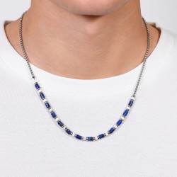 Collana Uomo Luca Barra CL339 In Acciaio Con Pietre Lapis E Bianche