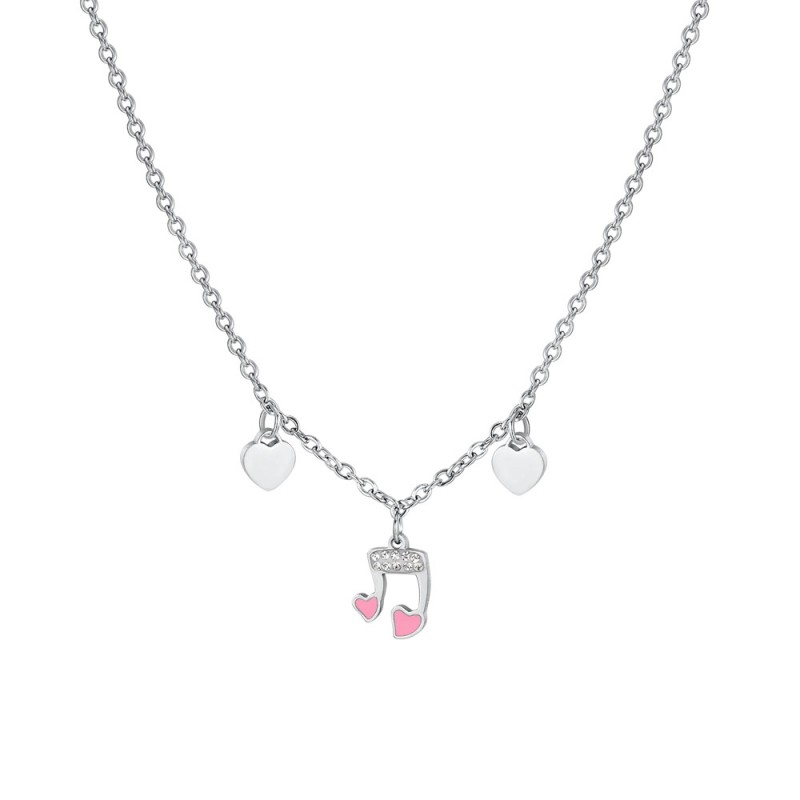 Collana Bambina Luca Barra JC151 In Acciaio Con Nota Musicale E Cuori
