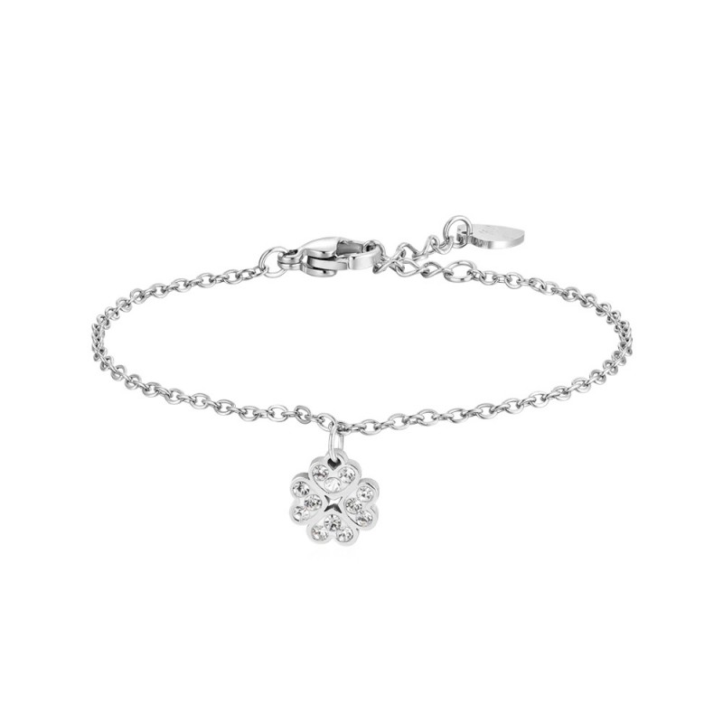 Bracciale Bambina Luca Barra JB223 In Acciaio Con Quadrifoglio Con Strass