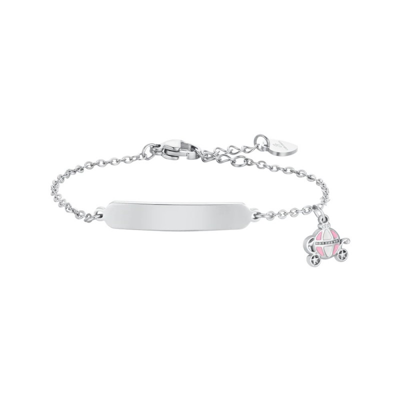 Bracciale Bambina Luca Barra JB229 In Acciaio Con Piastra Centrale E Carrozza
