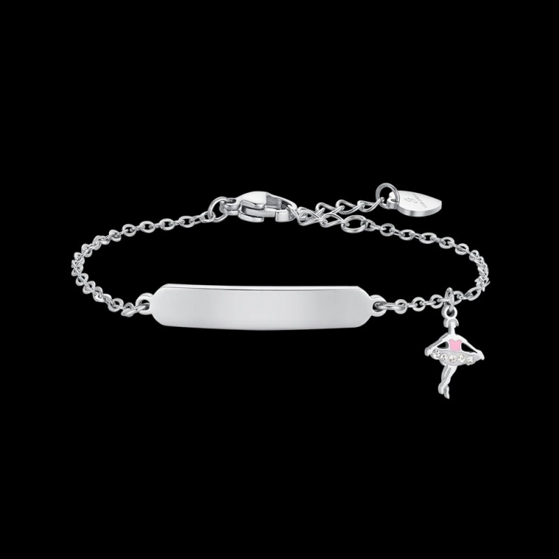 Bracciale Bambina Luca Barra JB227 In Acciaio Con Piastra E Ballerina