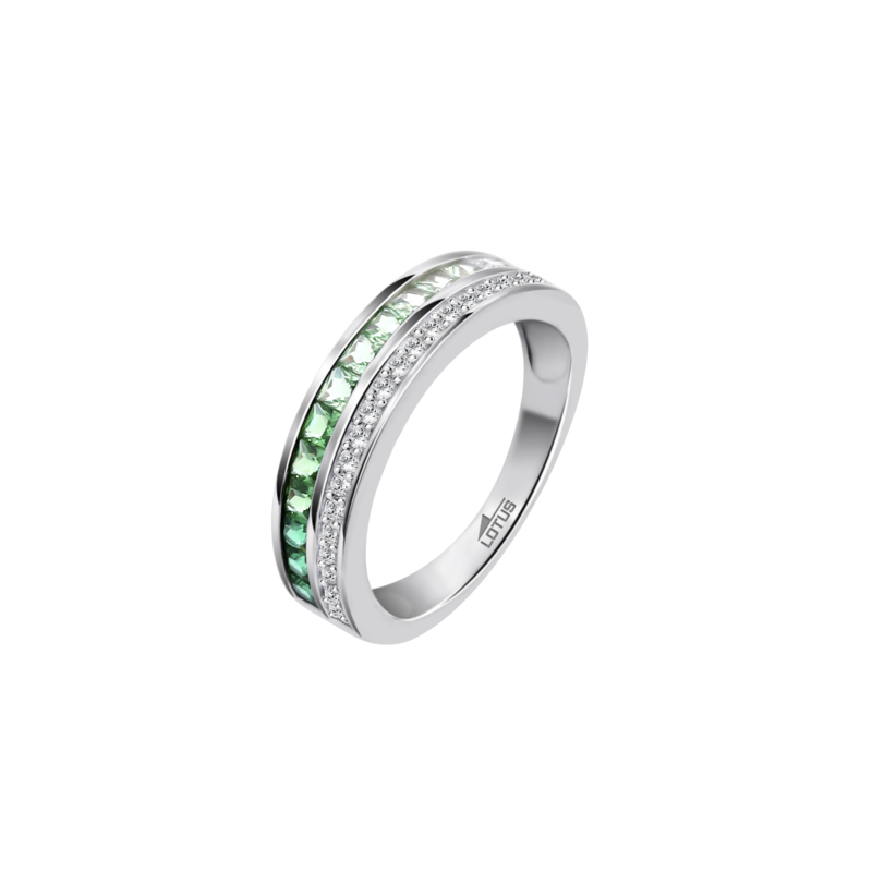Anello Donna Lotus Silver LP3730-3/214 In Argento Con Zirconi Verdi E Trasparenti
