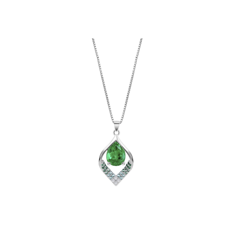 Collana Donna Lotus Silver LP3711-1/3 In Argento Con Zircone Verde A Goccia