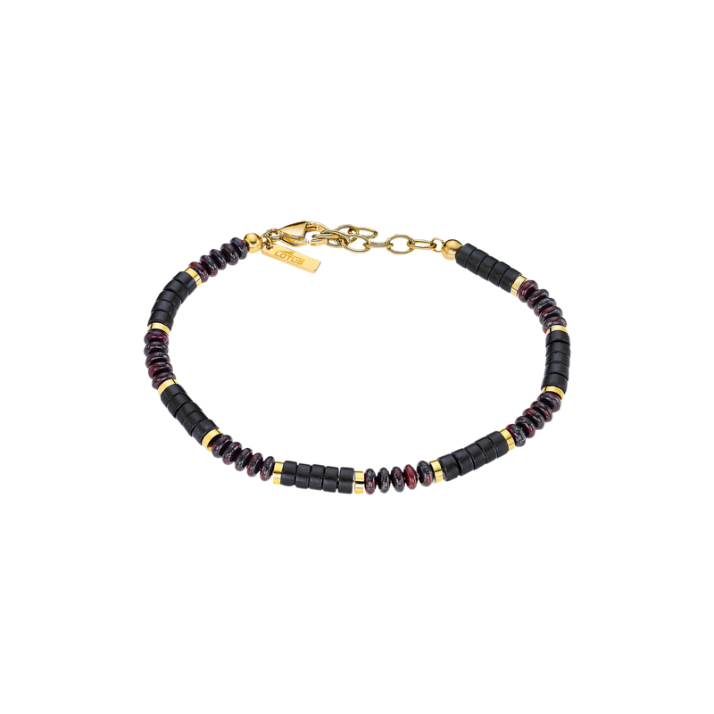 Bracciale Uomo Lotus Style LS2373/2/2 In Acciaio Dorato Con Rondelle Nere E Marrone