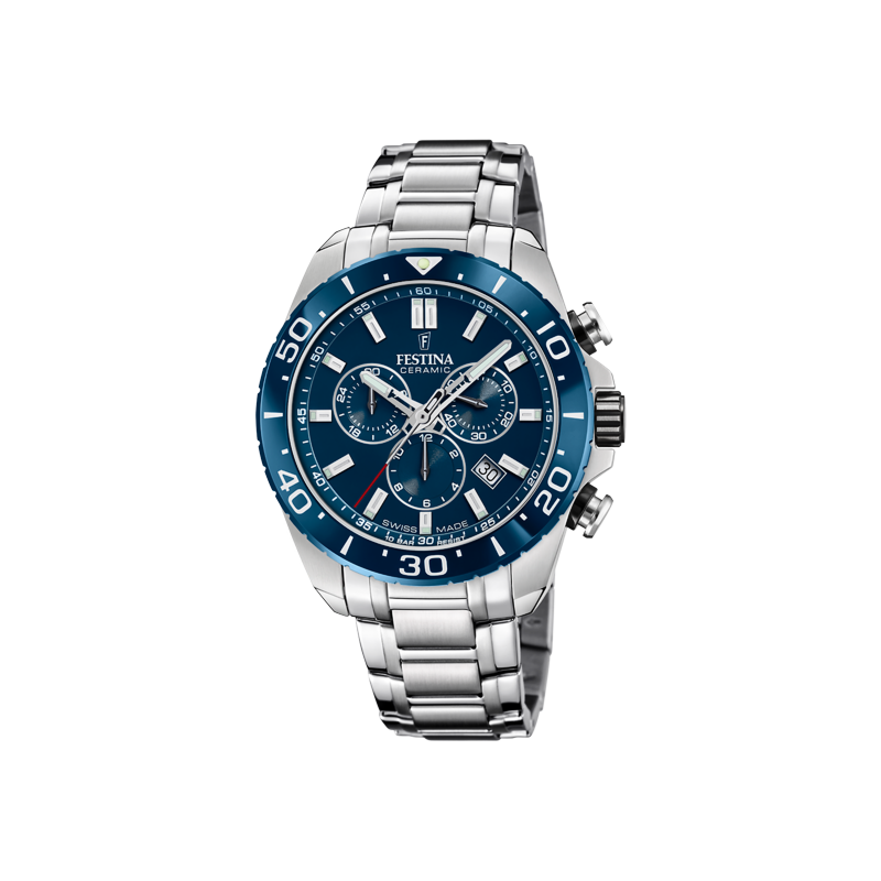 Orologio Uomo Festina F20042/2 Cronografo Swiss Made Con Quadrante E Ghiera Blu