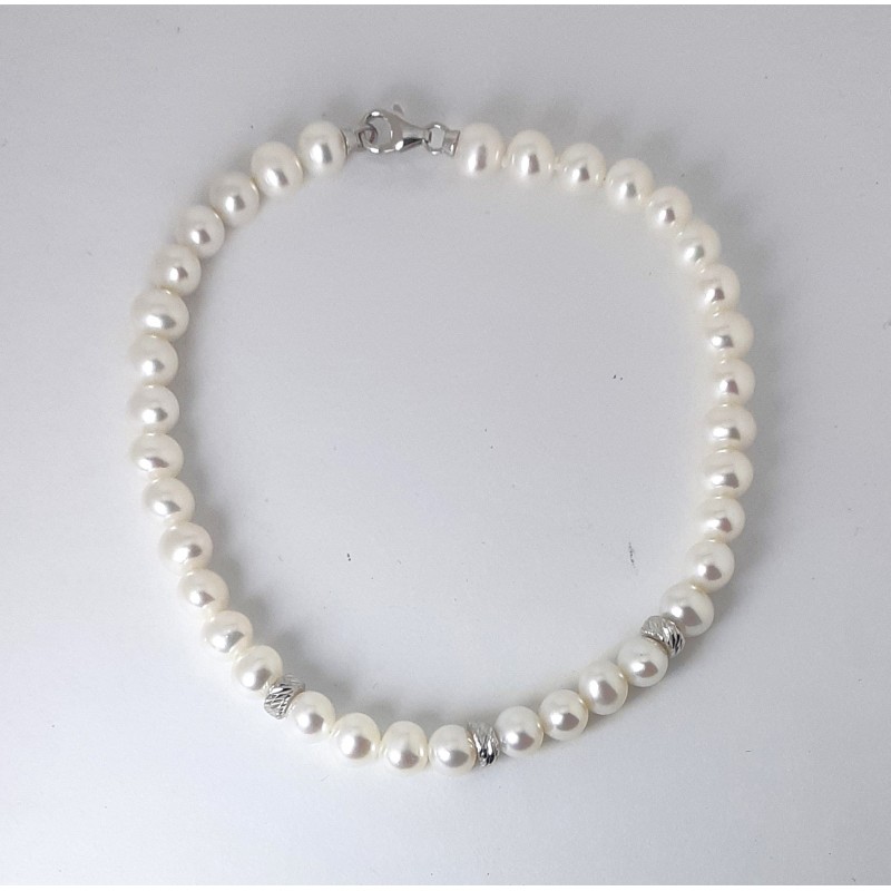 Bracciale Donna MIKIKO MR0717O4FCBI045 In Perle Con Chiusura E Dischetti In Oro Bianco