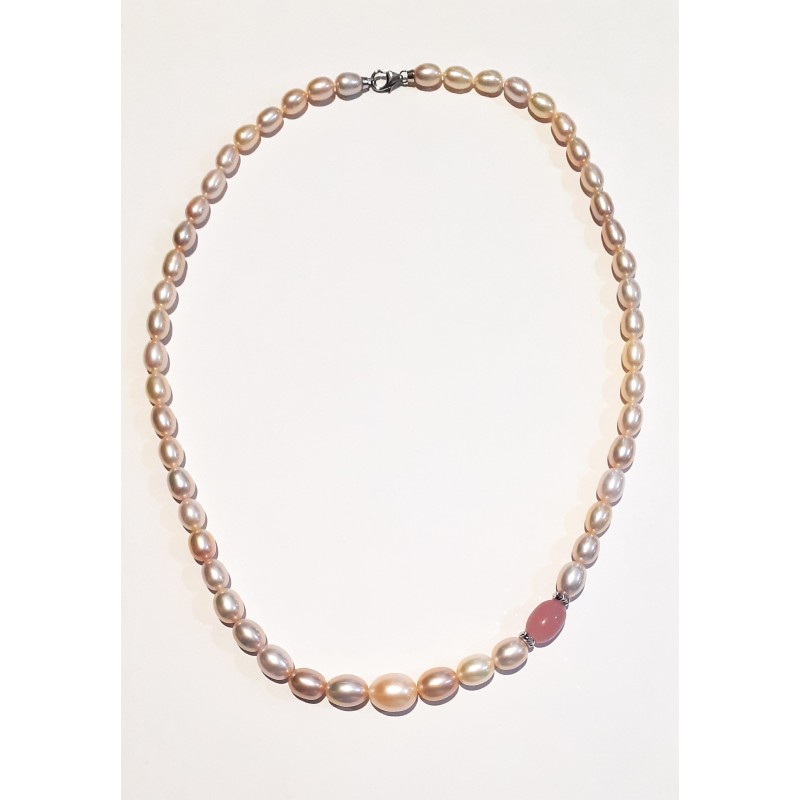 Collana Donna MIKIKO MC1466O4FRMU059 In Perle Multicolore E Calcedonio Rosa