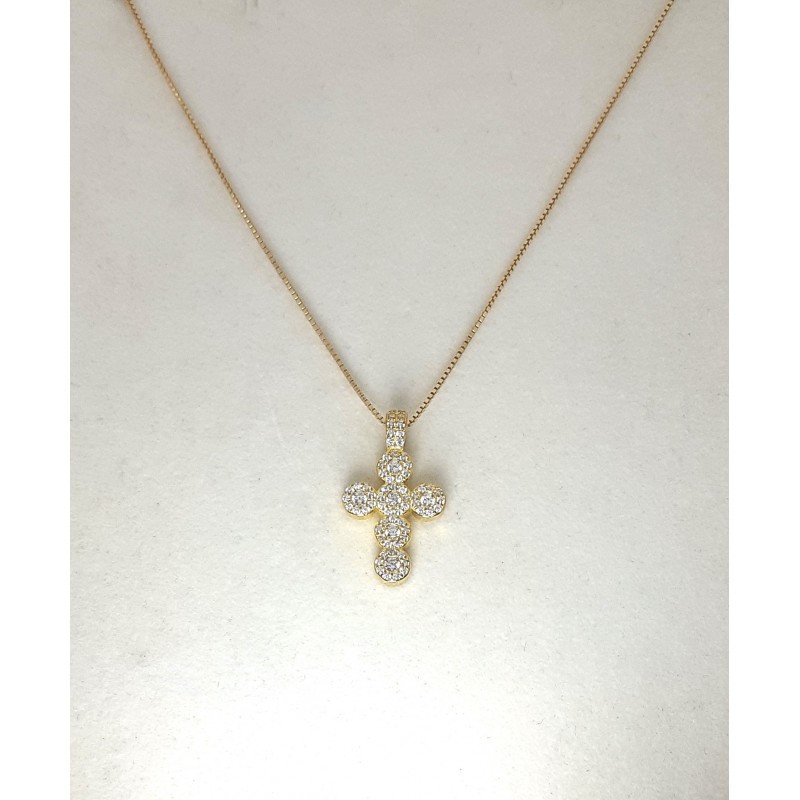 Collana Donna Gioja Argento CCD17 D In Argento Dorato Con Croce  Zirconi