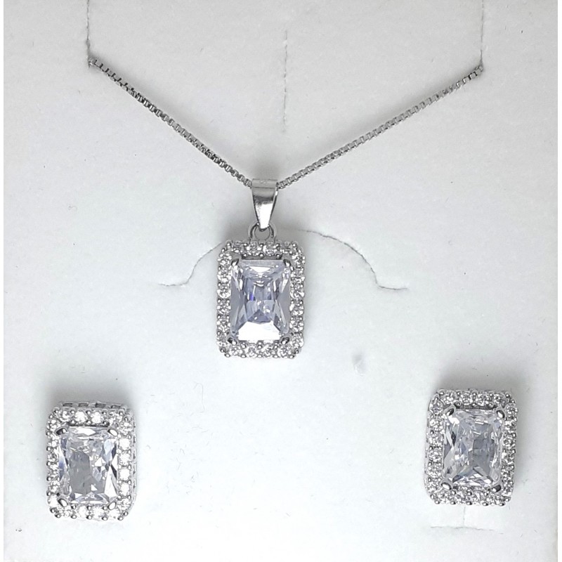 Completo Collana E Orecchini Gioja Argento CCD09-CCD04 Con Zirconi Rettangolari