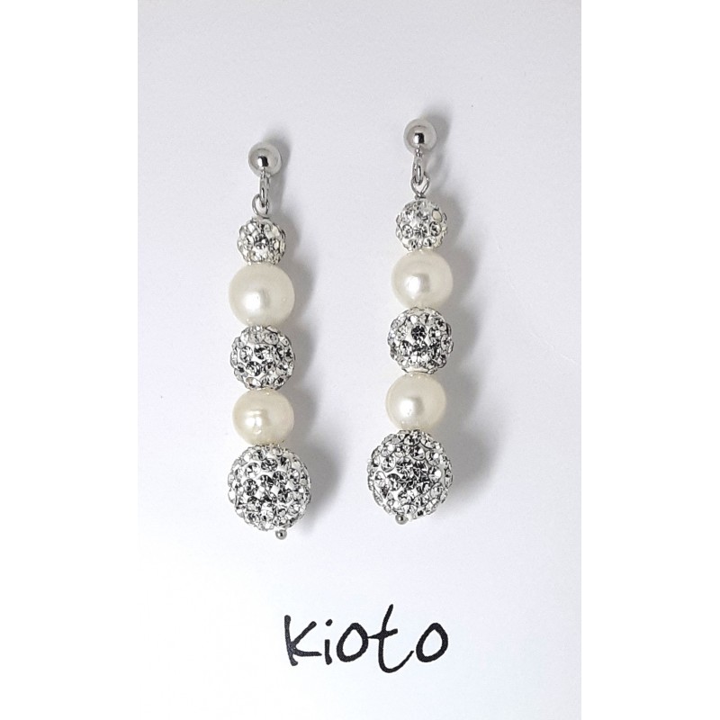Orecchini Donna Kioto ORLUNGO Pendenti In oro Bianco Con Perle E Strass