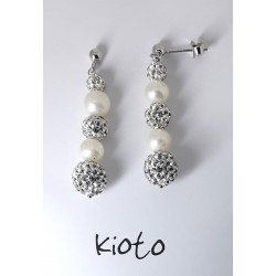 Orecchini Donna Kioto ORLUNGO Pendenti In oro Bianco Con Perle E Strass
