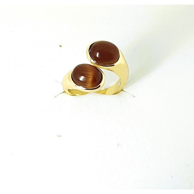 Anello Donna Sovrani J8873 In Ottone Dorato A Contrarié Con Pietre Marroni
