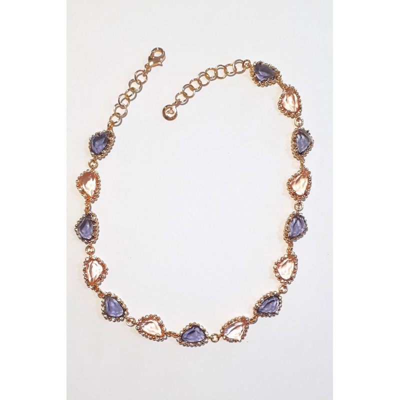 Collana Donna Sovrani J10051 In Ottone Dorato Con Cristalli Rosa E Viola