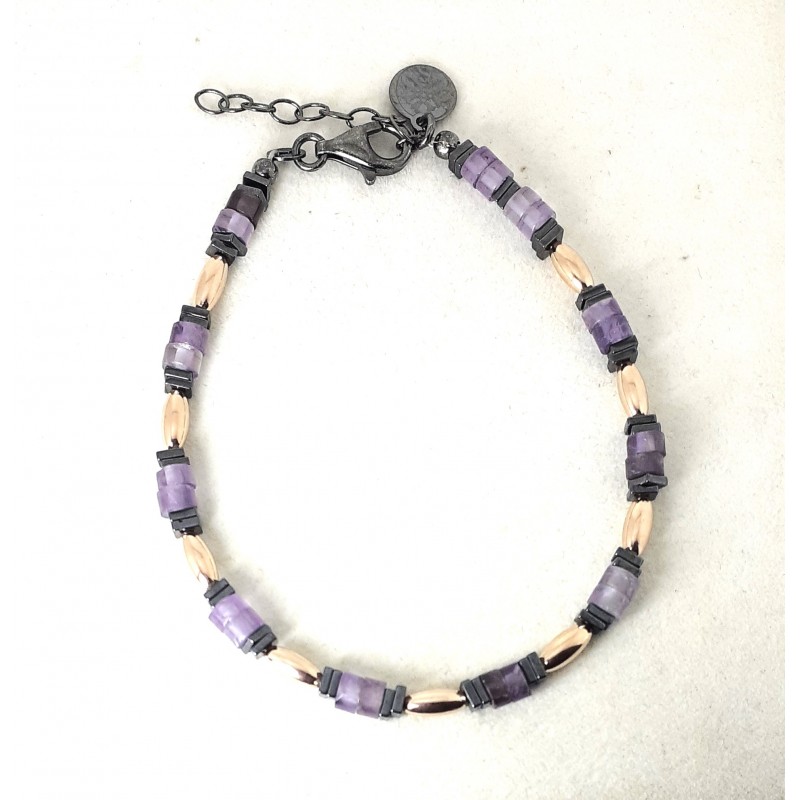 Bracciale Uomo Sovrani J7575 Con Dischetti In Ametista E Inserti Antracite E Rosé