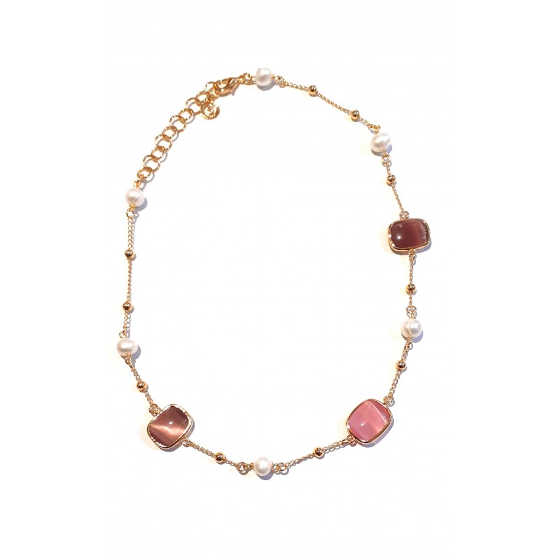 Collana Donna Sovrani J10109 In Ottone Dorato Con Perle E Pietre Rosa E Viola