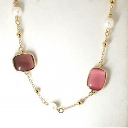 Collana Donna Sovrani J10109 In Ottone Dorato Con Perle E Pietre Rosa E Viola