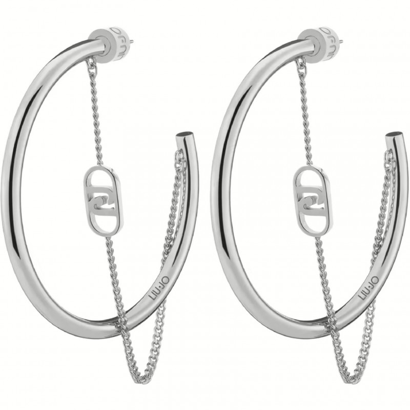 Orecchini Donna Liu-Jo LJ2775 A Cerchio In Acciaio Con Catenella E Logo