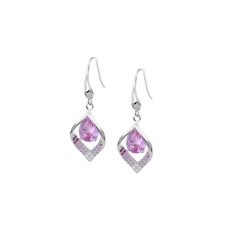 Orecchini Donna Lotus Silver LP3711-4/2 Pendenti Con Zircone Rosa Scuro A Goccia