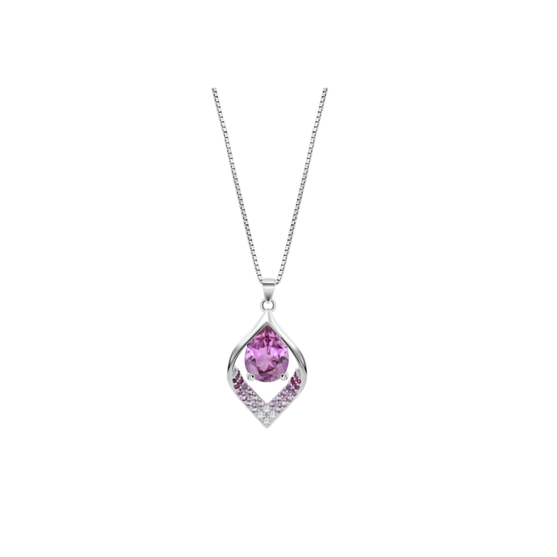 Collana Donna Lotus Silver LP3711-1/2 In Argento Con Pietra A Goccia Rosa Scuro