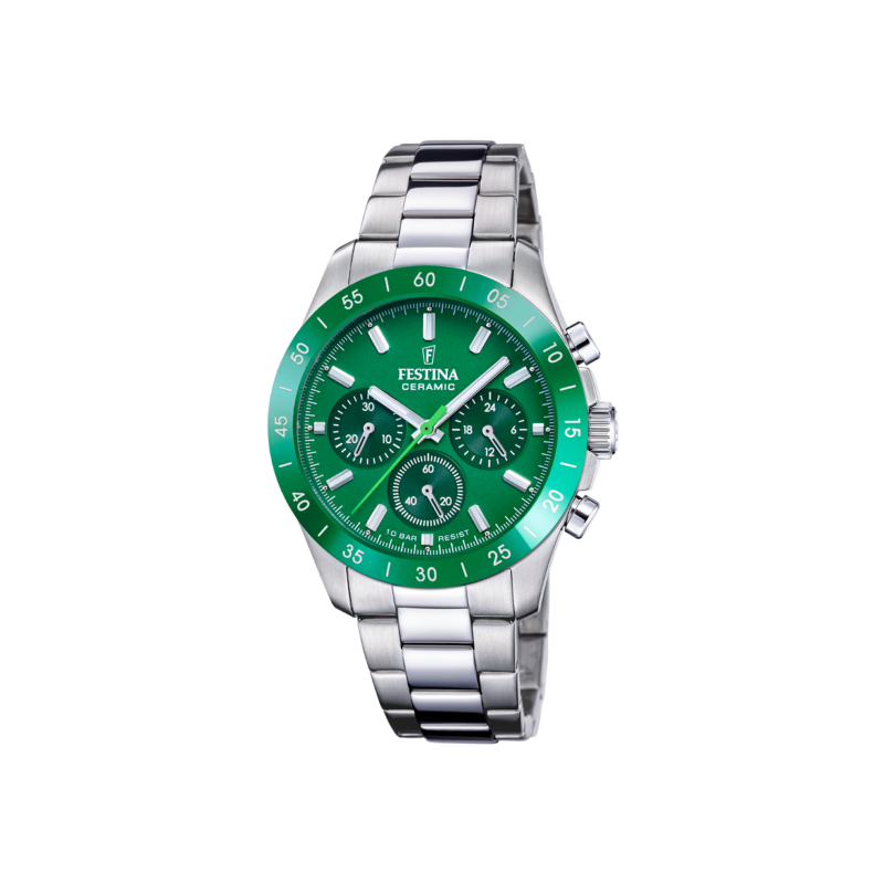 Orologio Unisex Festina F20693/5 Cronografo Con Quadrante Verde E Cinturino Acciaio