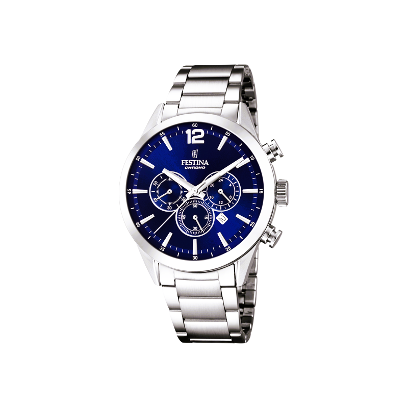 Orologio Uomo Cronografo Festina F20343/7 Con Quadrante Blu E Cinturino Acciaio