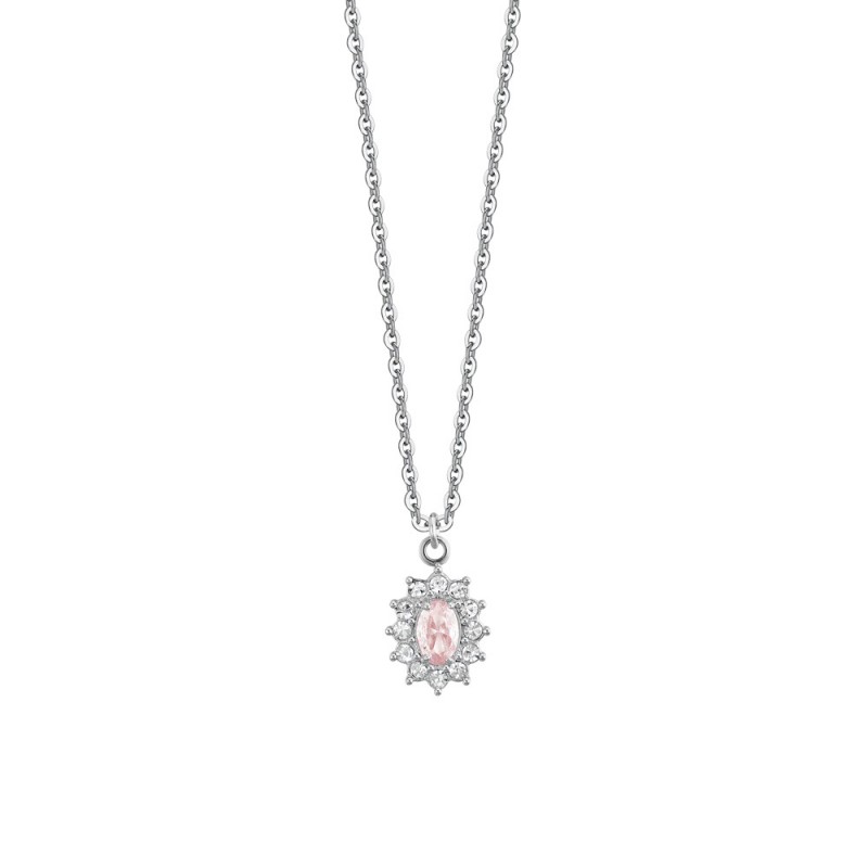 Collana Donna Luca Barra CK2065 In Acciaio Con Zircone Rosa E Strass