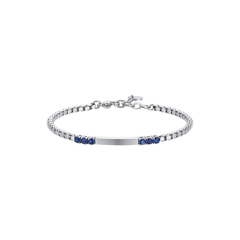 Bracciale Uomo Luca Barra BA1809 In Acciaio Con Piastra E Zirconi Blu